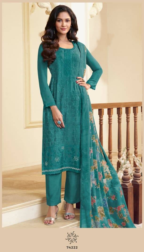 SILKINA - ROYAL CREPE 48 by vinay fashion 74221 To 74228 Designer Festive Suits Collection Beautiful Stylish Fancy Colorful Party Wear & Occasional Wear DIGITAL PRINTED ROYAL CREPE WITH EMBROIDERY Dresses At Wholesale Price